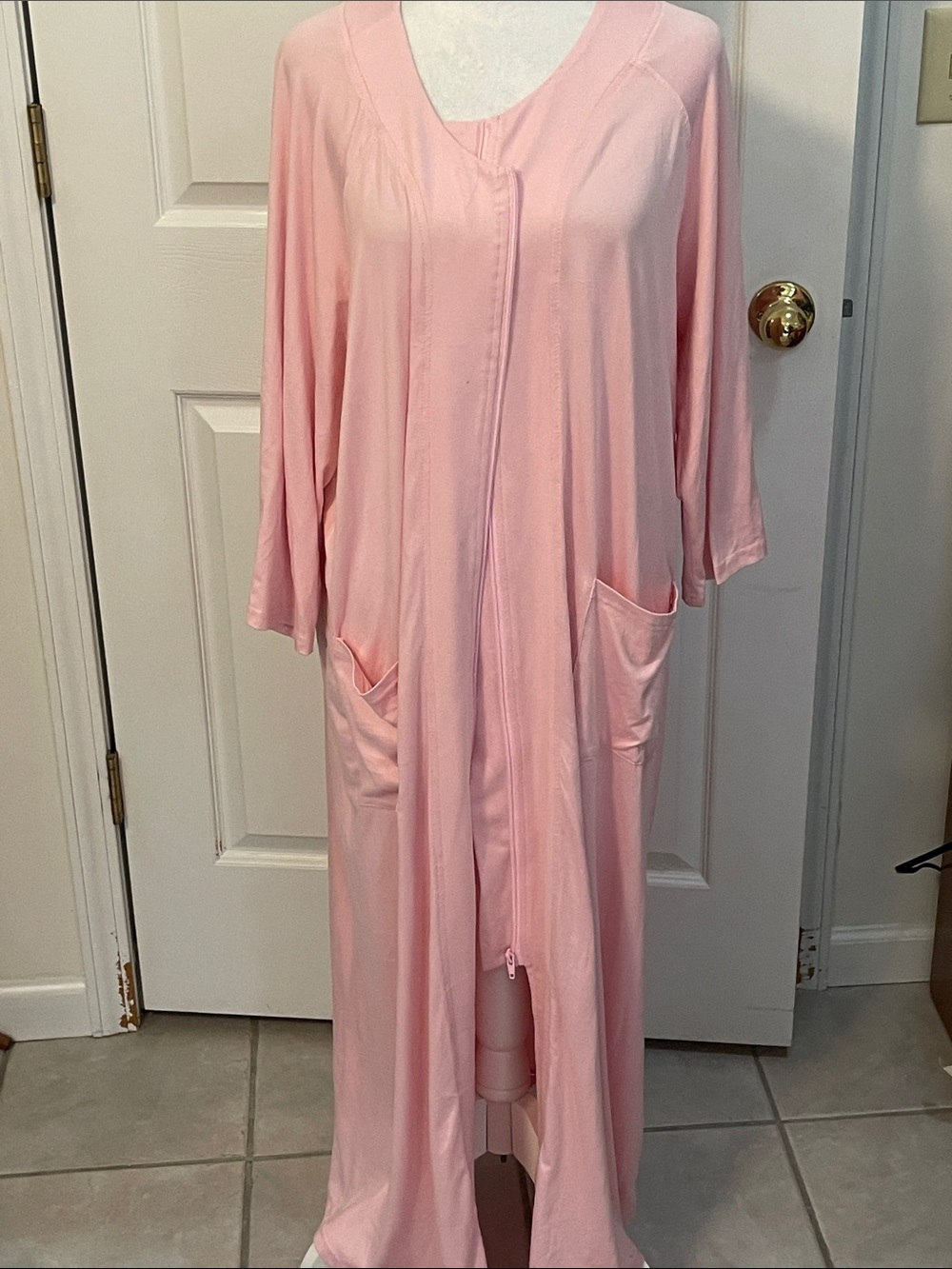 EKOUAER Women's Pink Zip-Front Long Sleep Gown with Pockets SZ XL